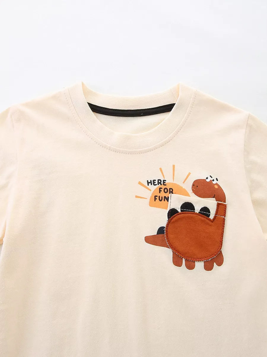 Dinosaur Round Neck Tee and Shorts Set in 2315 for Boys