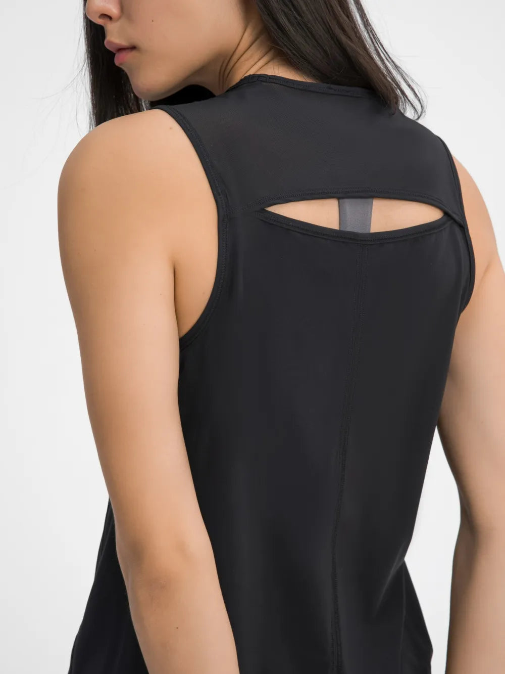 Cutout Back Round Neck Active Tank in White for Women