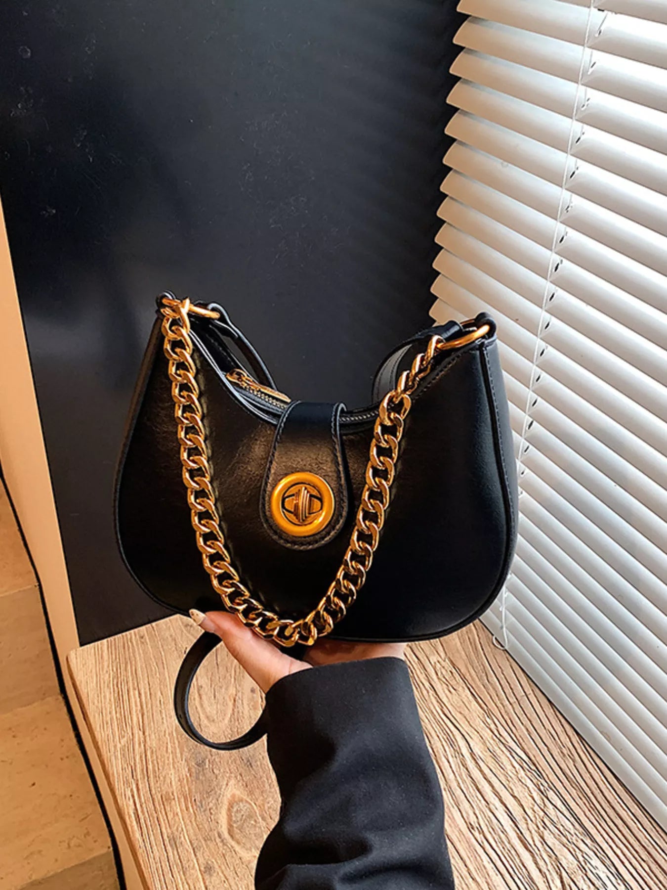 Chain Accent Shoulder Bag in Black for Women
