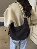 Adjustable Wide Strap Crossbody Bag in Black for Women
