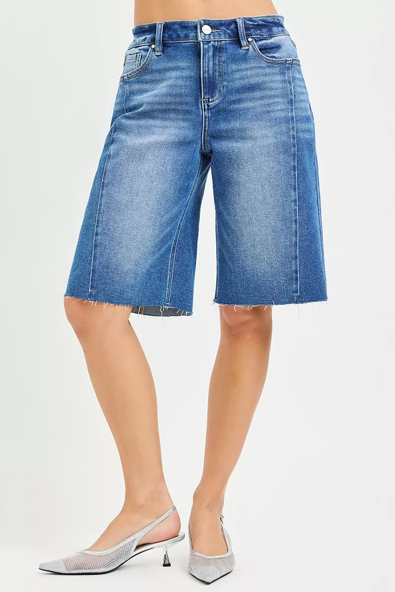 Raw Hem Slouchy Seamed Jorts in Medium for Women