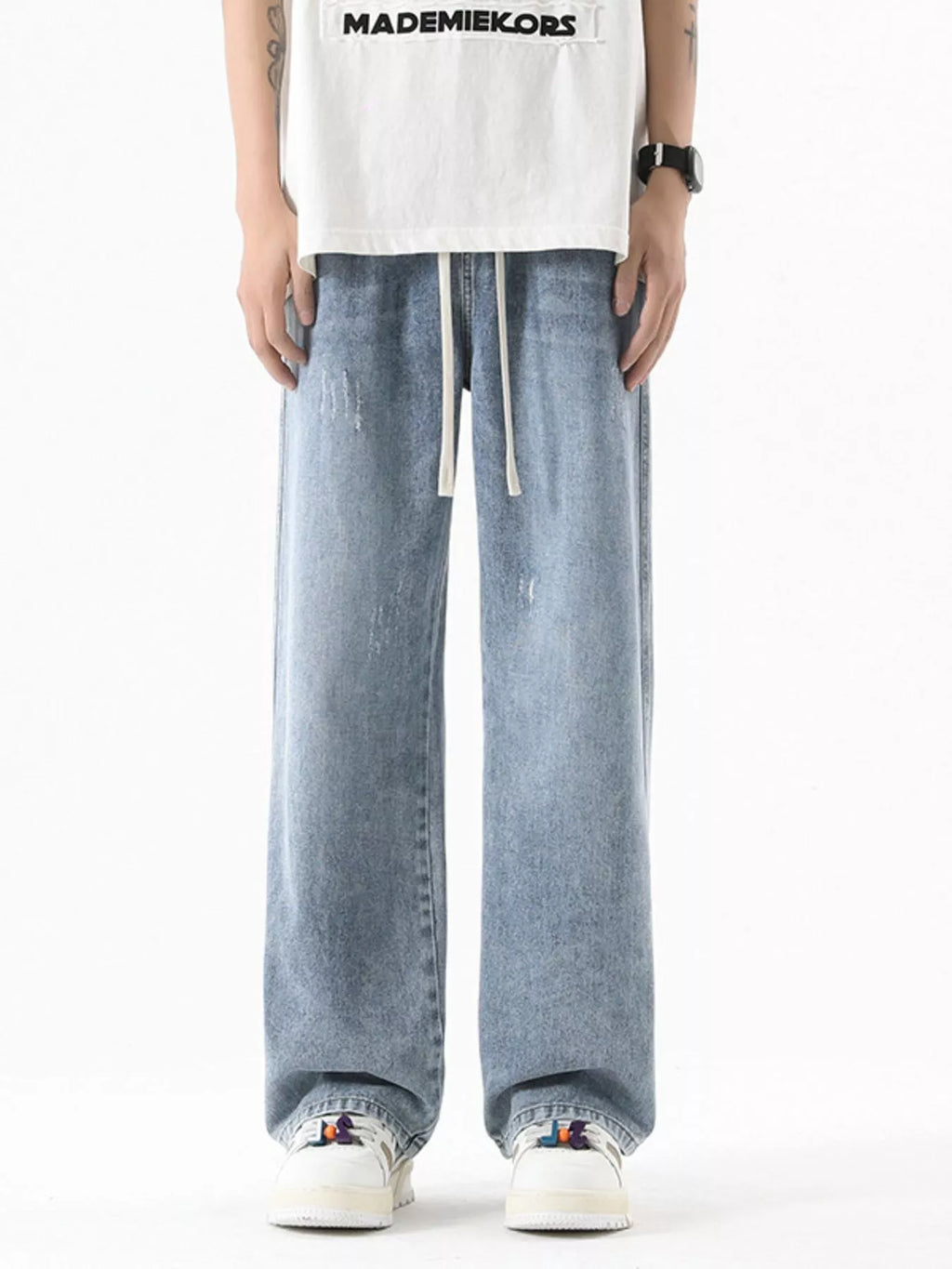 Vintage Wash Wide Leg Jeans Plus Size in Light Blue in Vintage Blue for Men
