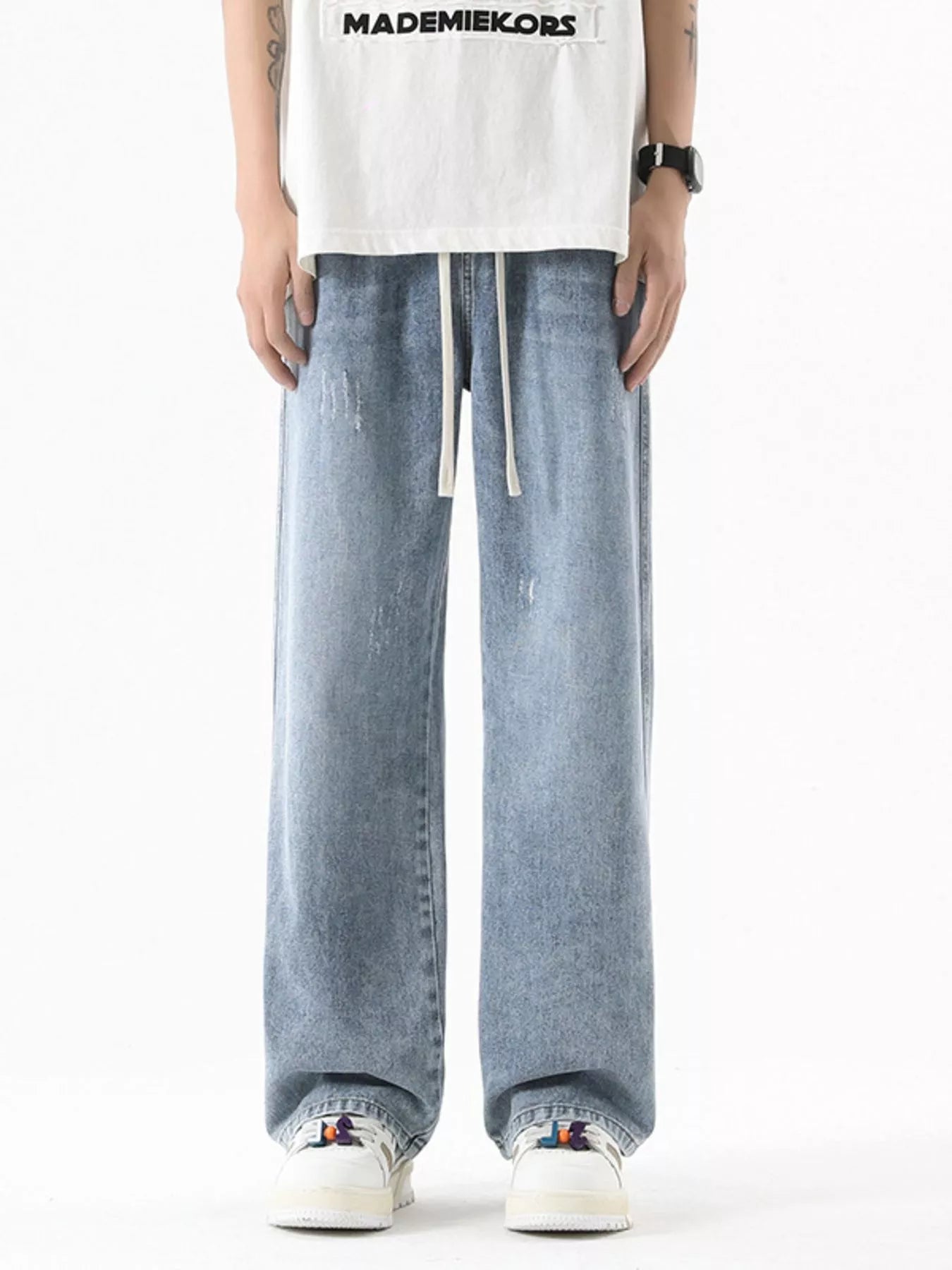 Vintage Wash Wide Leg Jeans Plus Size in Light Blue in Vintage Blue for Men