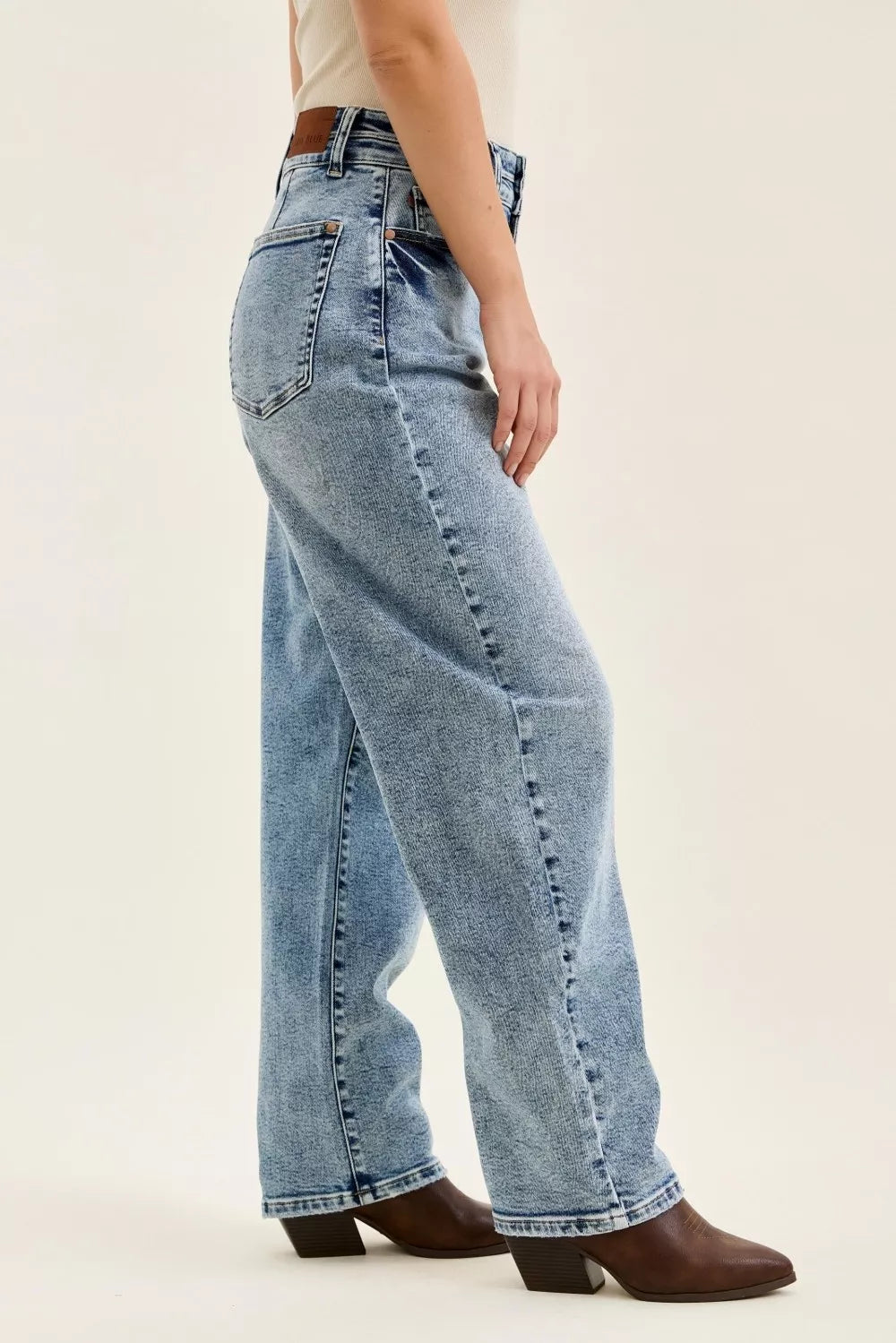 High Waist Marlow Arc Leg Jeans with Double Waistband Plus Size in Light for Women