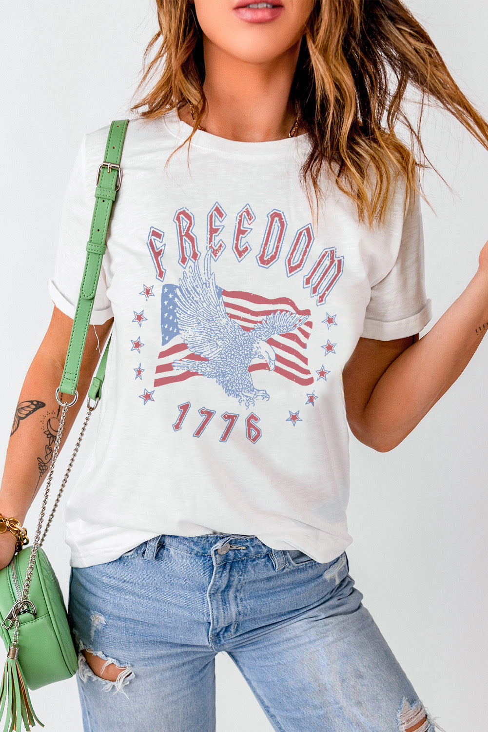 Freedom 1776 Graphic Tee in White for Women