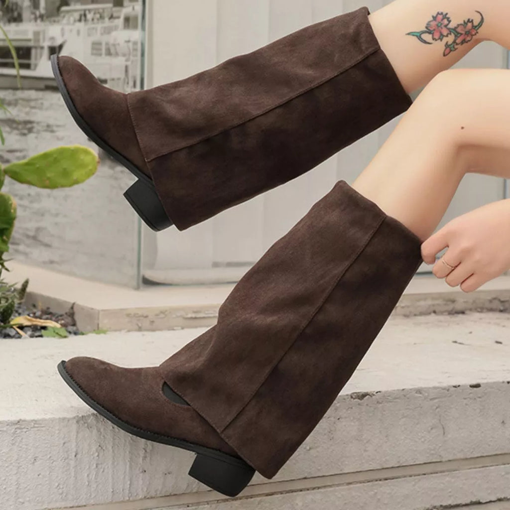 Point Toe Block Heels Boots in Black for Women