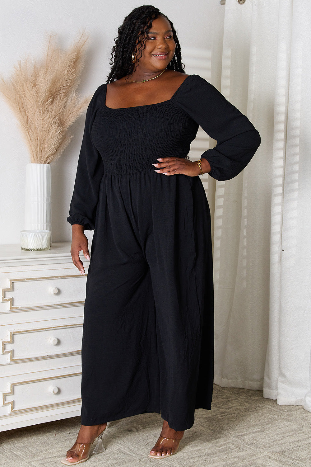 Square Neck Jumpsuit with Pockets for Women