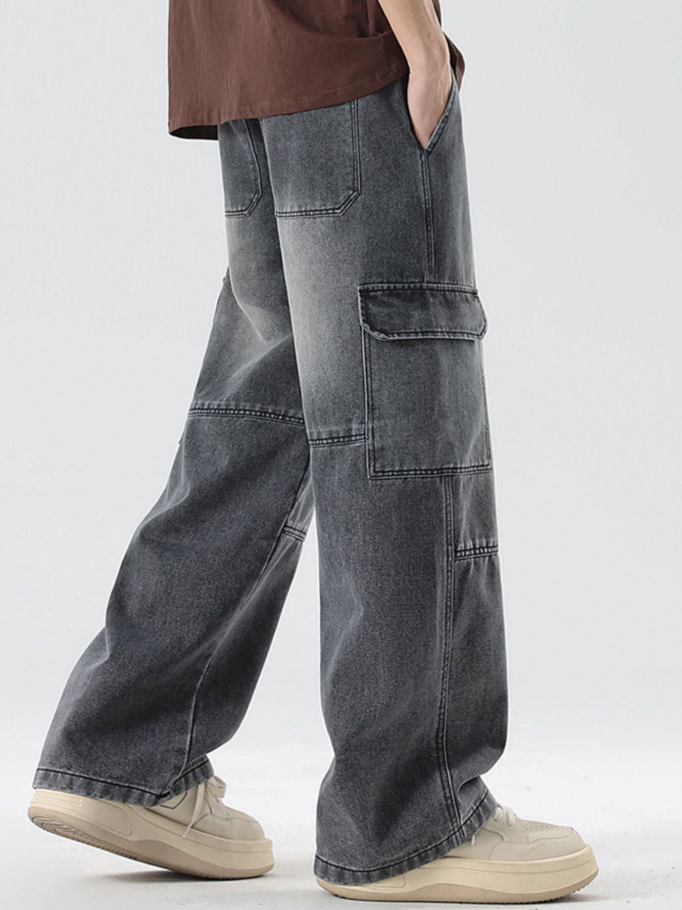 Vintage Wash Wide Leg Jeans Plus Size in Medium in Light Blue for Men