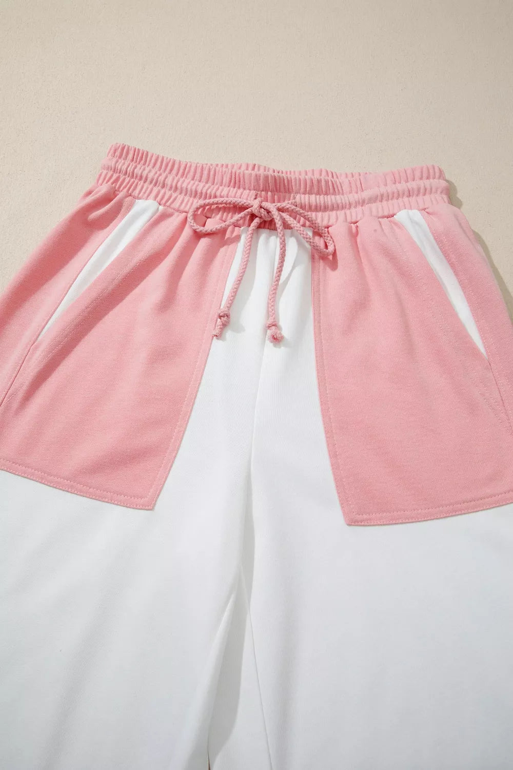 Two-Tone Color Block Patchwork Tee Drawstring Loose Pant Set for Women