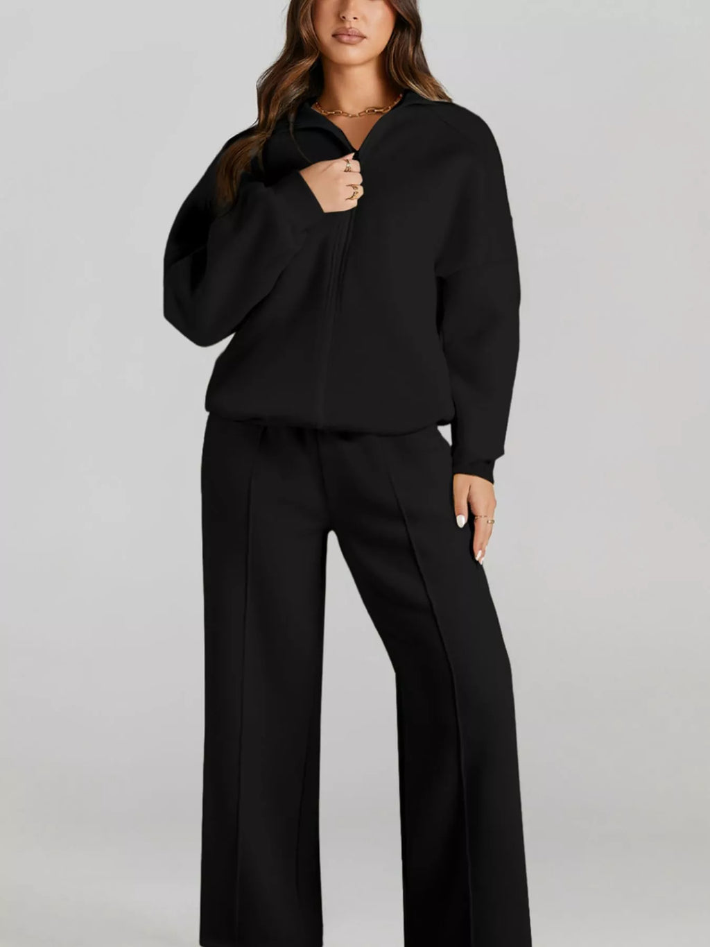 Drop Shoulder Zip Up Jacket and Drawstring Pants Active 2pcs Set for Women