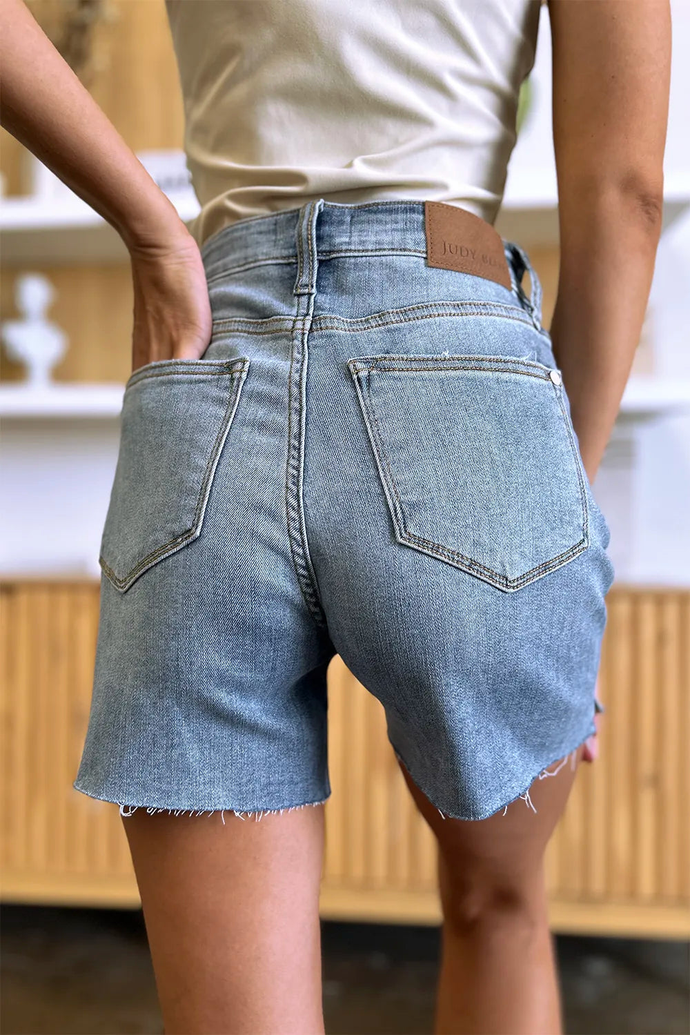 Plus Size High Waist Raw Hem Denim Shorts for Women