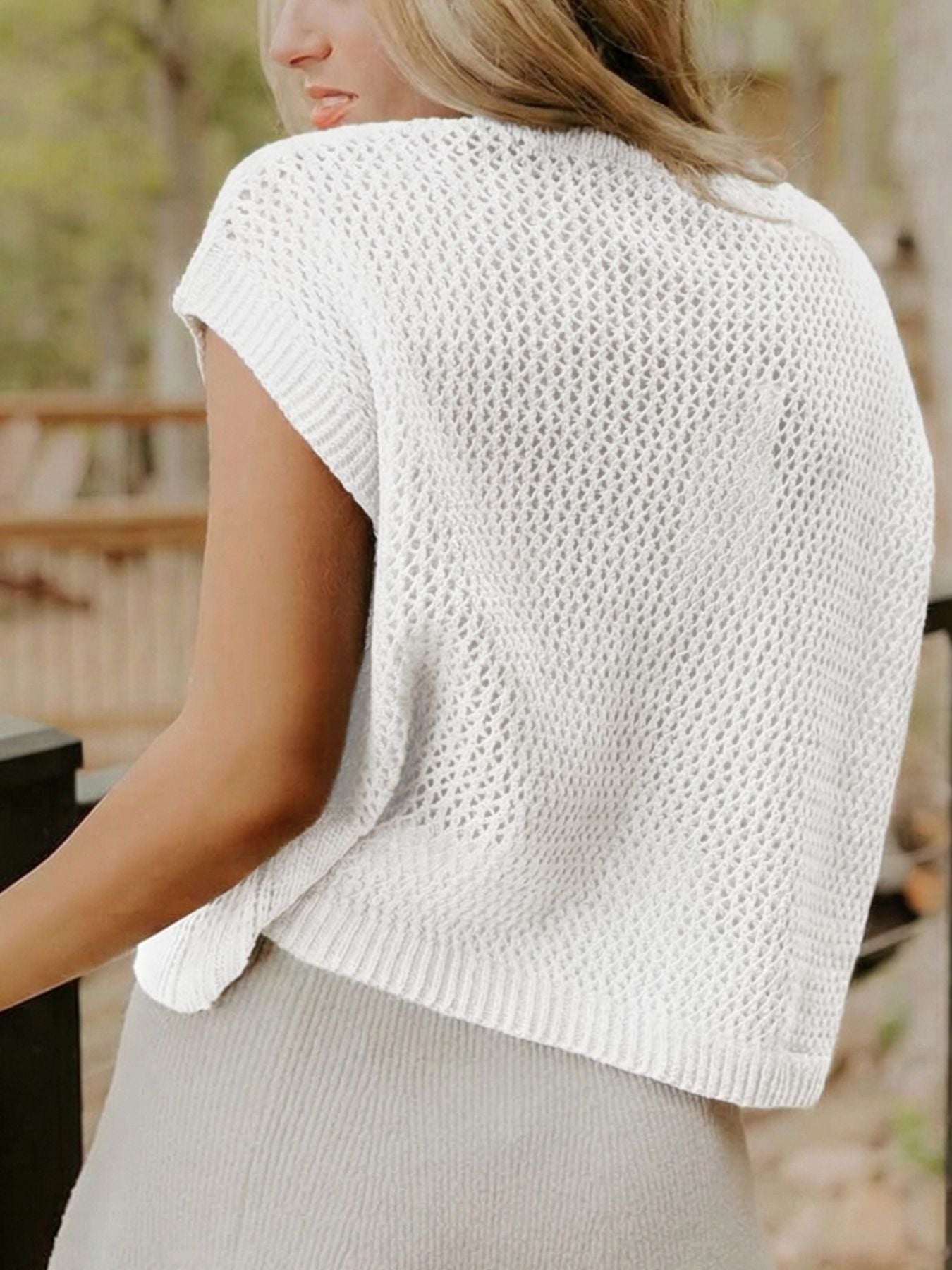 American Flag Knitted Short Sleeve Sweater in White for Women
