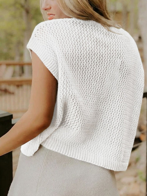 American Flag Knitted Short Sleeve Sweater in White for Women