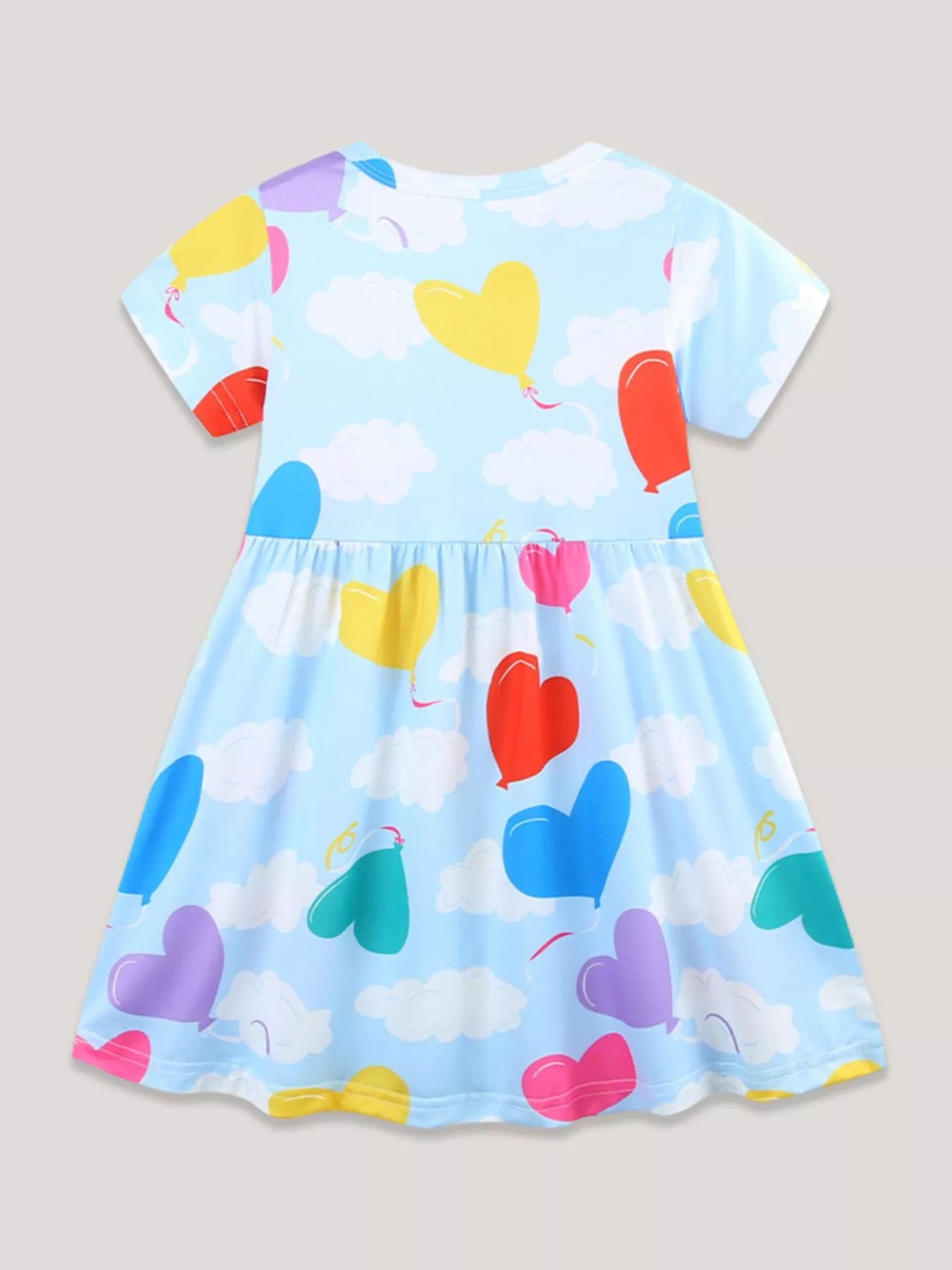 Heart Balloon Print Casual Dress in Multicolor for Girls