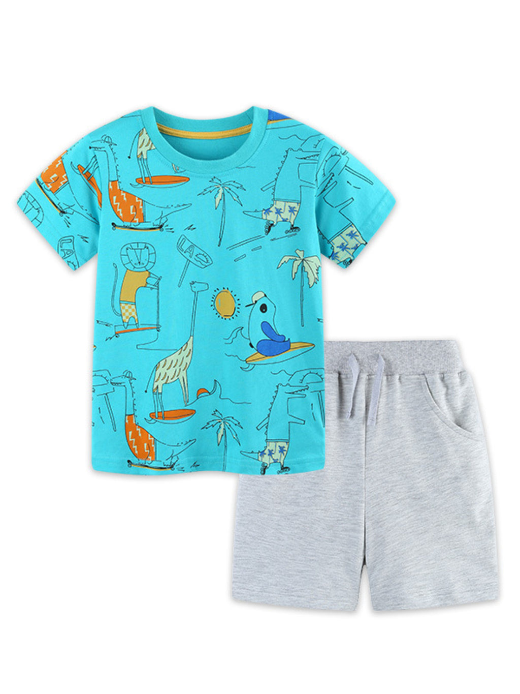 Animal Print Tee and Shorts Set in Aqua for Boys