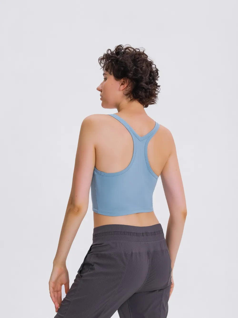 Scoop Neck Active Tank with Detachable Chest Pads in Moss for Women