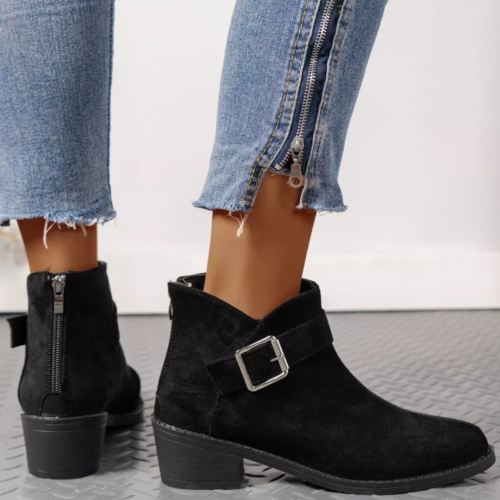 Point Toe Block Heels Boots in Leopard Print for Women