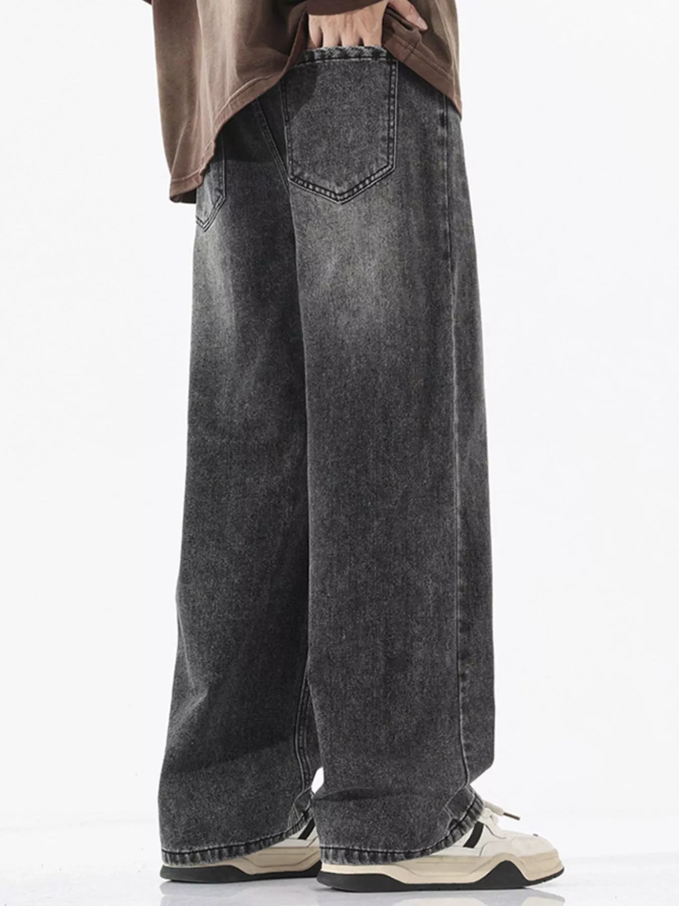 Vintage Wash Wide Leg Jeans Plus Size in Ash for Men