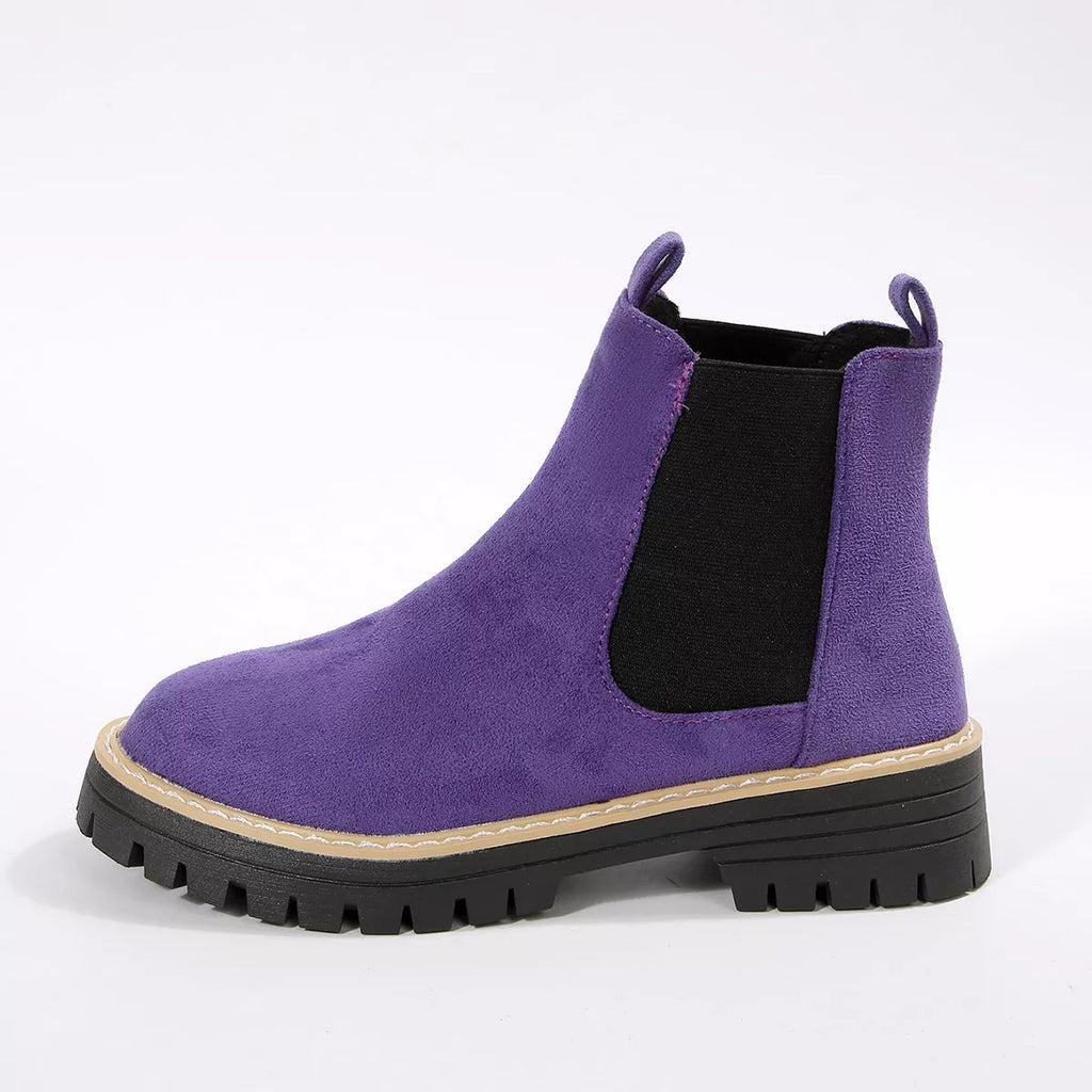 Round Toe Block Heels Boots in Brown in Gray for Women