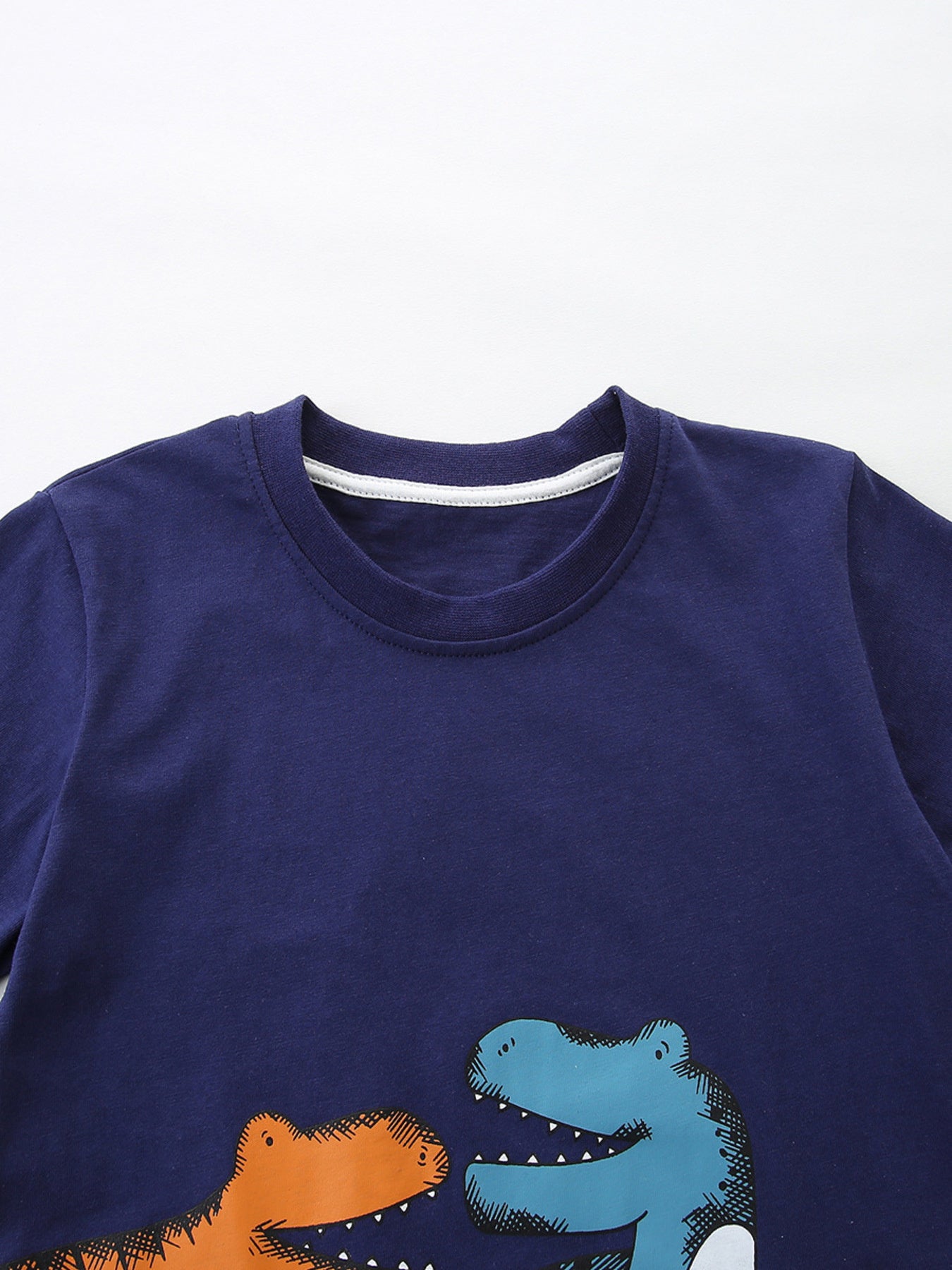 Dinosaur Print Casual Tee and Shorts Set in Dark Navy for Boys