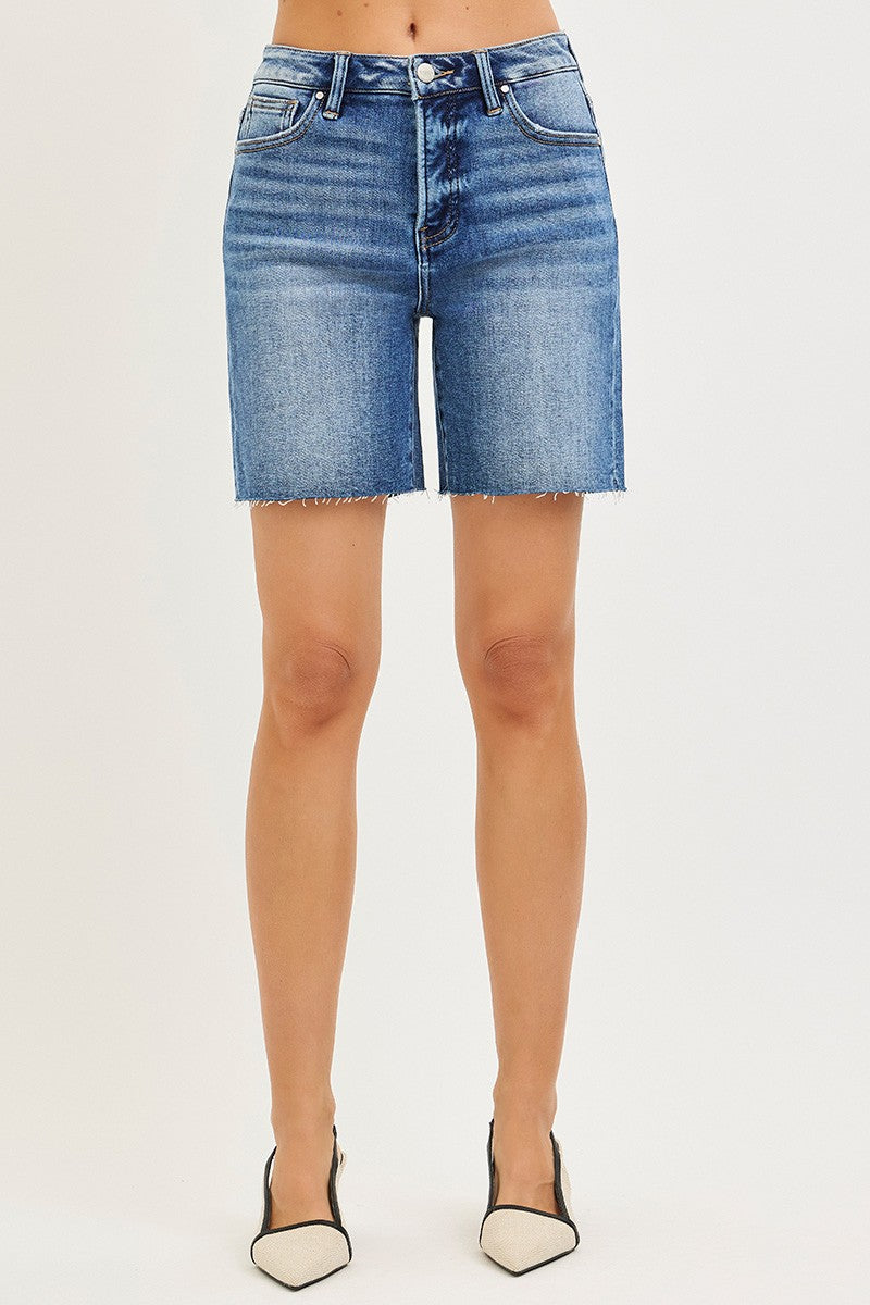 Tummy Control High Rise Raw Cut Hem Jhorts in Medium for Women