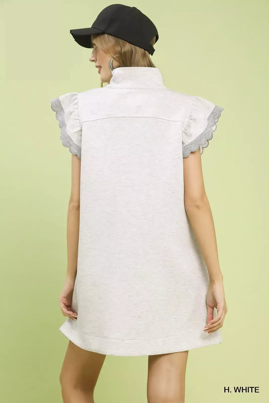 Zip-Neck Flutter Sleeve Dress in H. White for Women