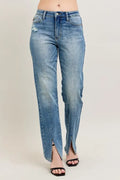 High Waist Vintage Wash Front Seam & Slit Straight Plus Size in Md for Women