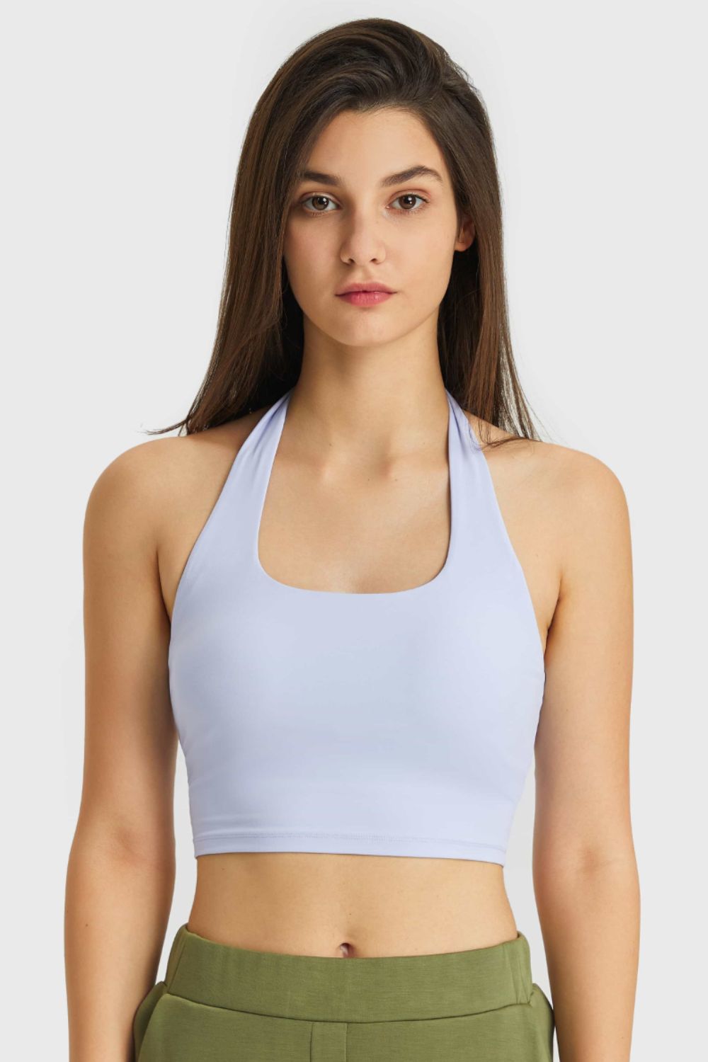Breathable Halter Neck Sports Bra in Purple for Women