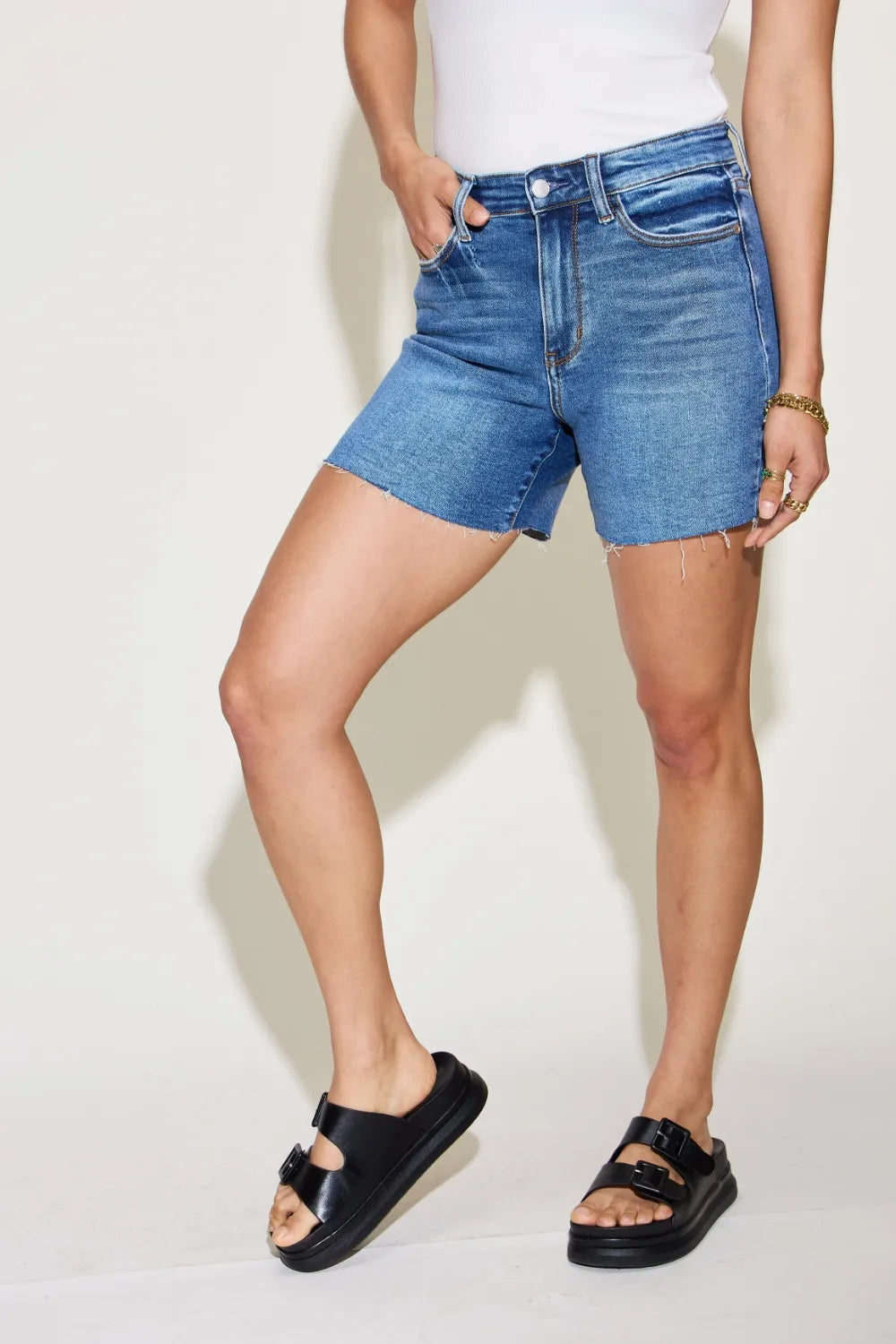 Plus Size High Waist Slim Denim Shorts in Medium for Women