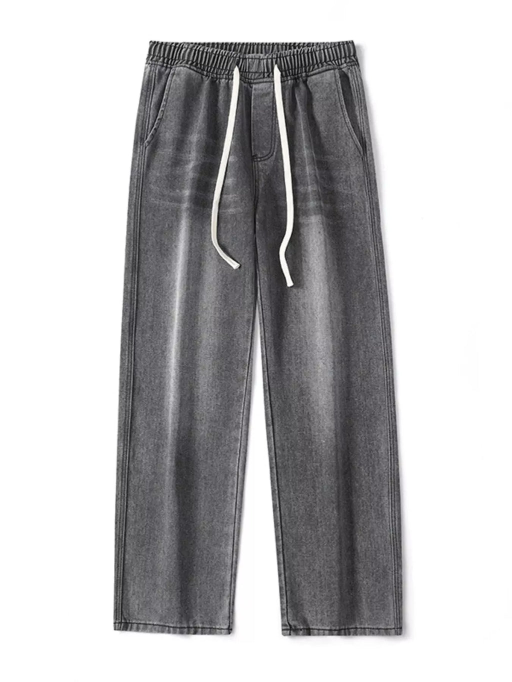 Drawstring Wash Wide Leg Jeans Plus Size in Light Blue for Men