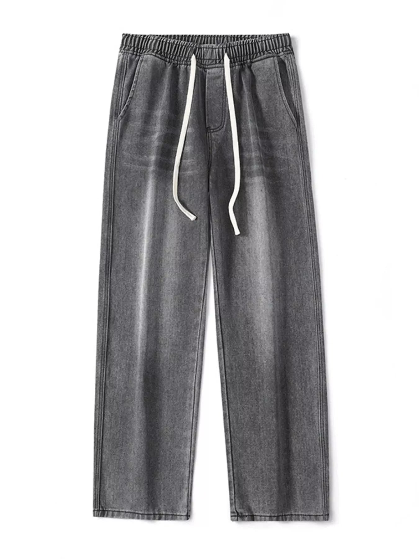 Drawstring Wash Wide Leg Jeans Plus Size in Light Blue for Men