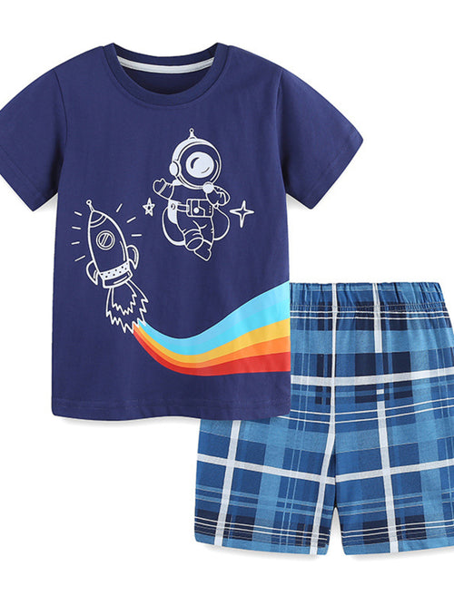Astronaut Short Sleeve Tee and Shorts Set in Navy for Boys