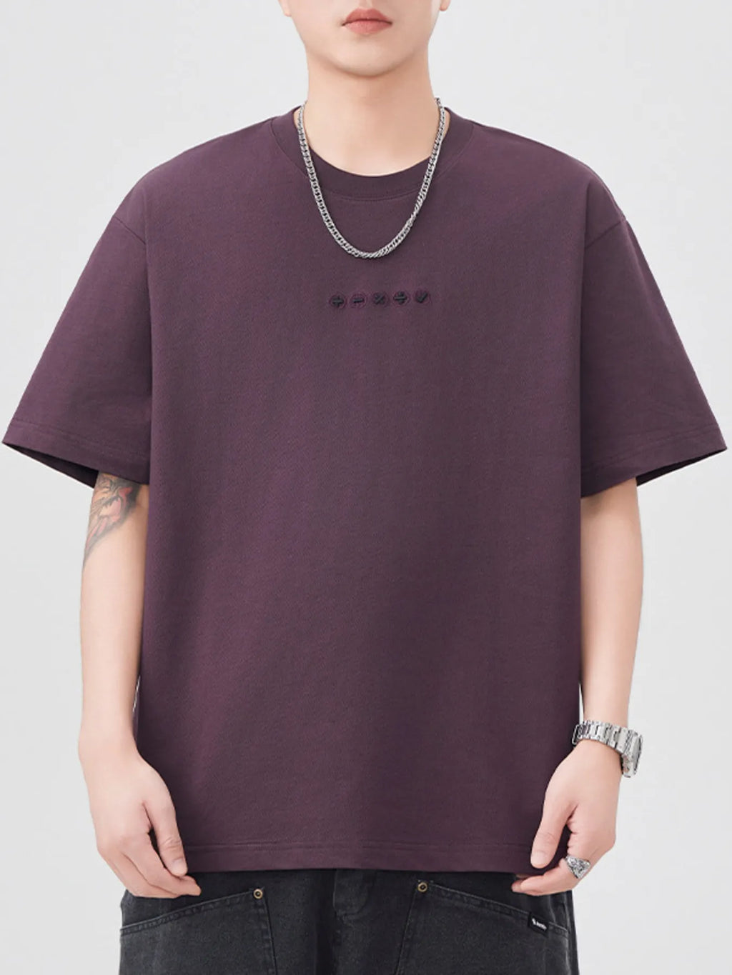 Plus Size Round Neck Relaxed Fit T-Shirt in Purple for Men