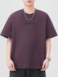Plus Size Round Neck Relaxed Fit T-Shirt in Purple for Men