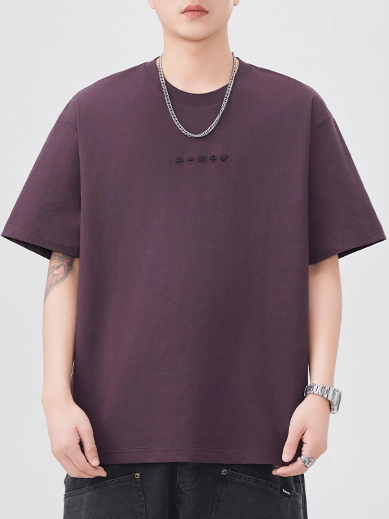 Plus Size Round Neck Relaxed Fit T-Shirt in Purple for Men