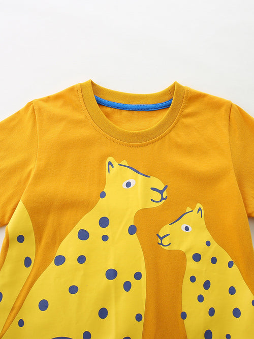 Animal Print Crew Neck T-Shirt Set in Multicolor for Boys
