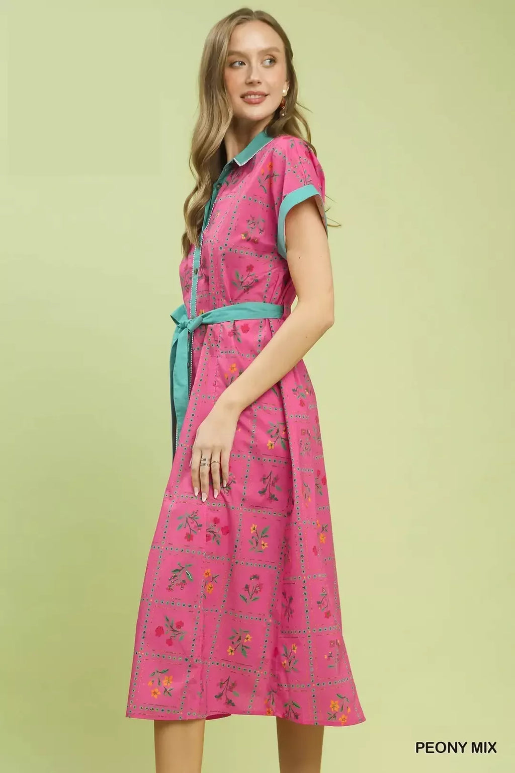 Mix Floral Button-Front Midi Dress in Peony Mix for Women