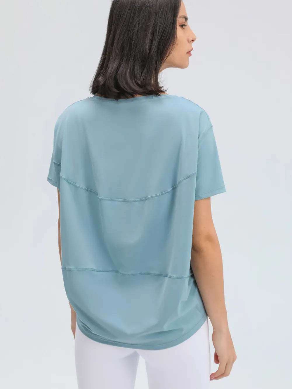 Round Neck Short Sleeve Active T-Shirt in Classic in Light Blue for Women