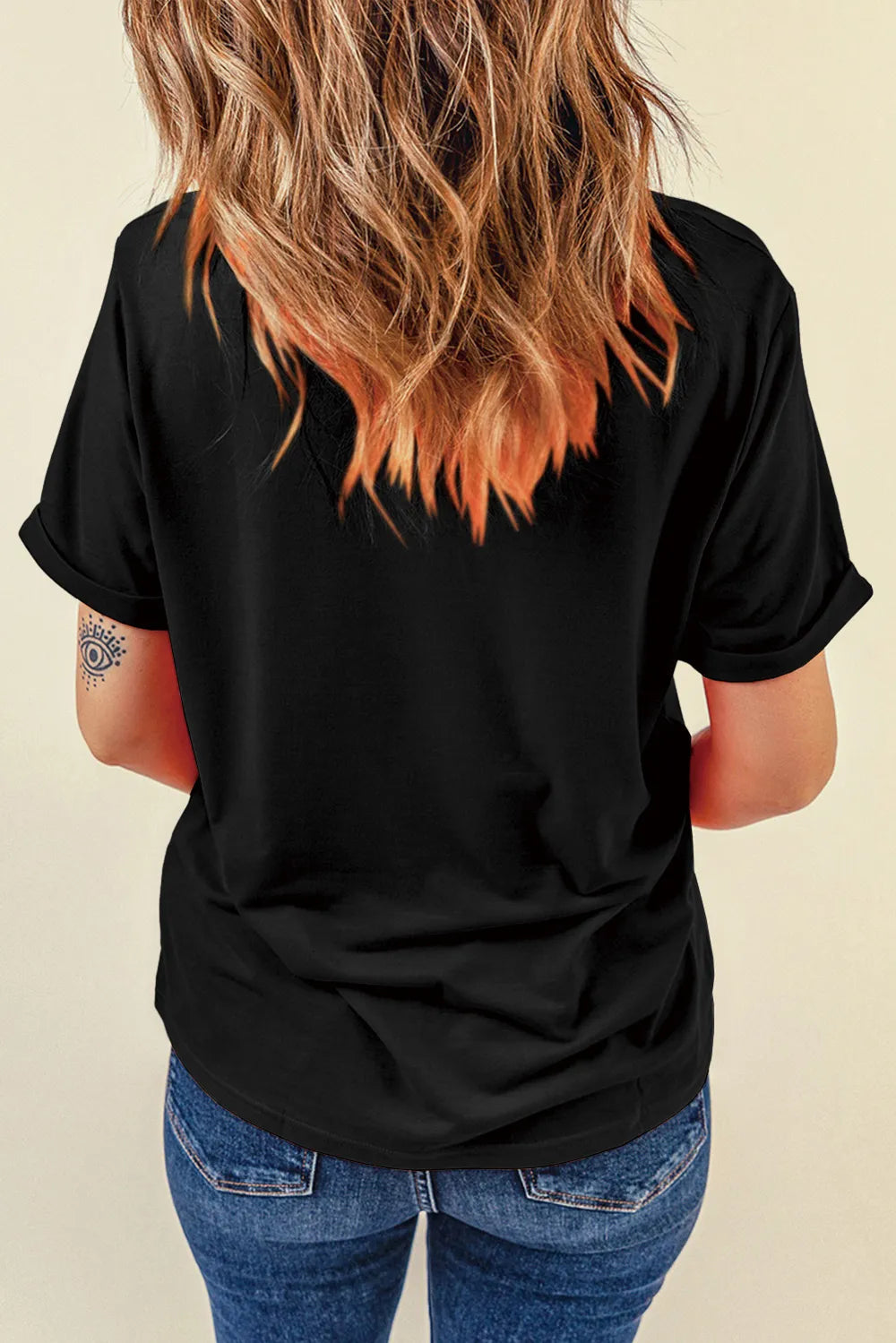Boot Graphic Round Neck Short Sleeve T-Shirt in Black for Women