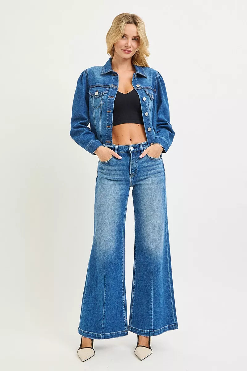 Mid Rise Wide Leg Jeans with Flared Look Plus Size in Medium for Women