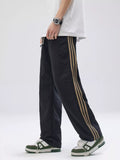 Side Striped Wide Leg Pants Plus Size in Black for Men