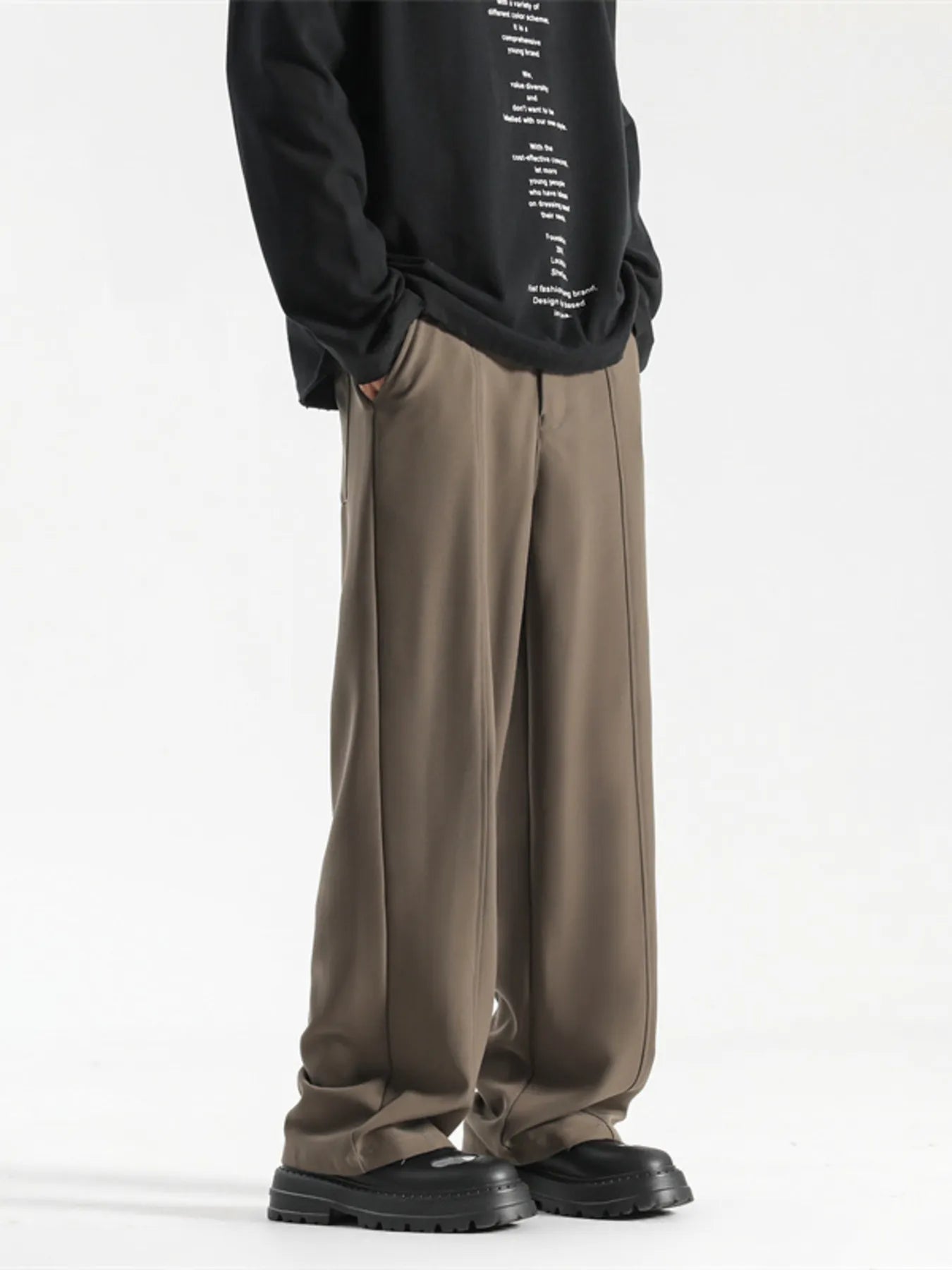 Wide Leg Pants Plus Size in Coffee for Men