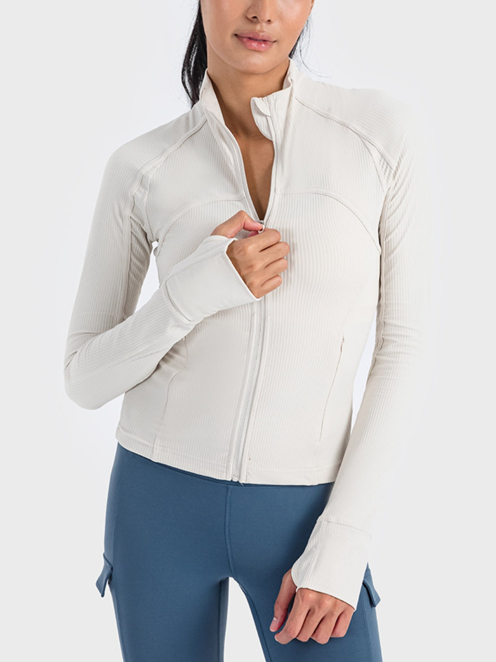 Zip-Up Long Sleeve Sports Jacket in Heather Gray for Women