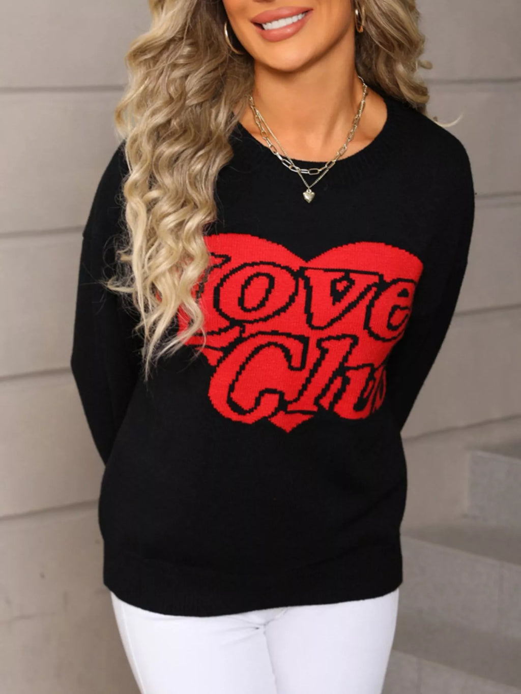 Valentines Day Love Club Heart Graphic Sweater for Women