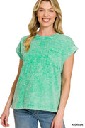 Halo Snow Washed Cuffed Short Sleeve Tee in Green for Women