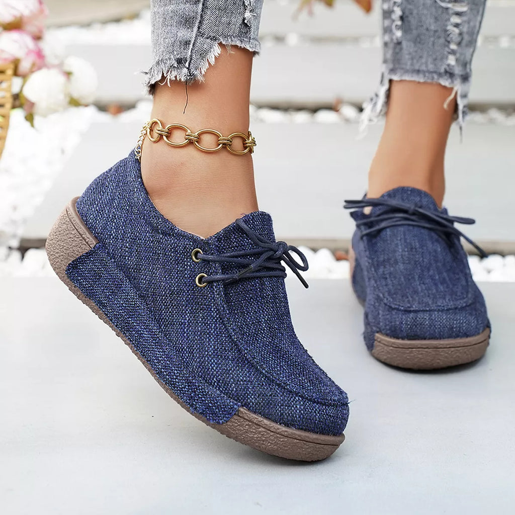 Round Toe Lace-Up Sneakers in Brown for Women