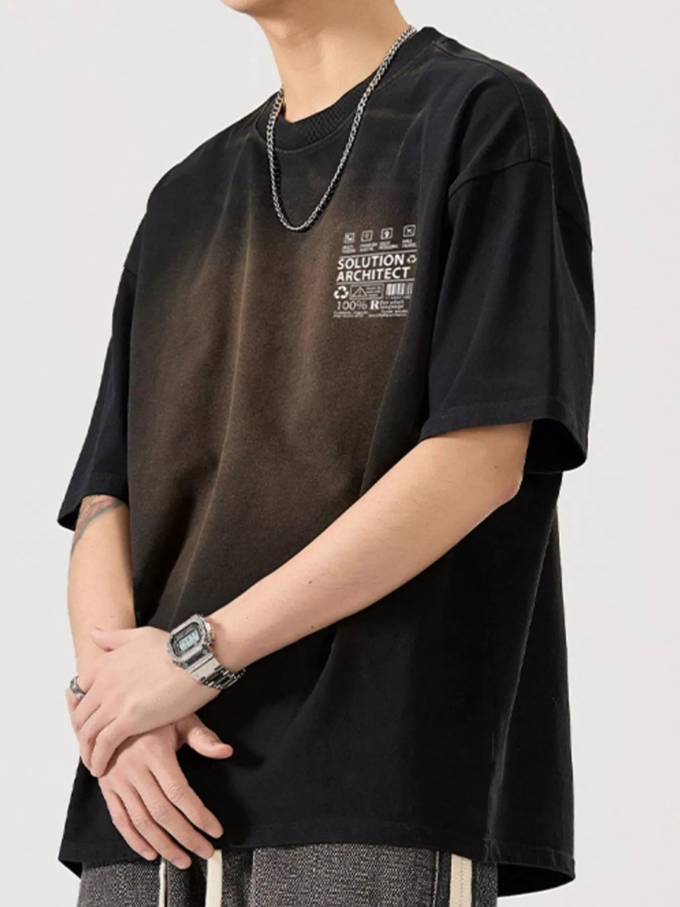 Round Neck Oversized T-Shirt Plus Size in Washed Blue for Men