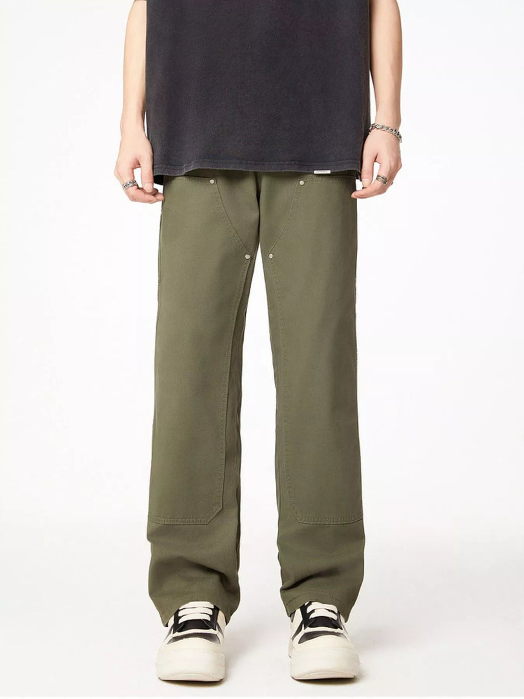 Wash Wide Leg Jeans Plus Size in Black for Men