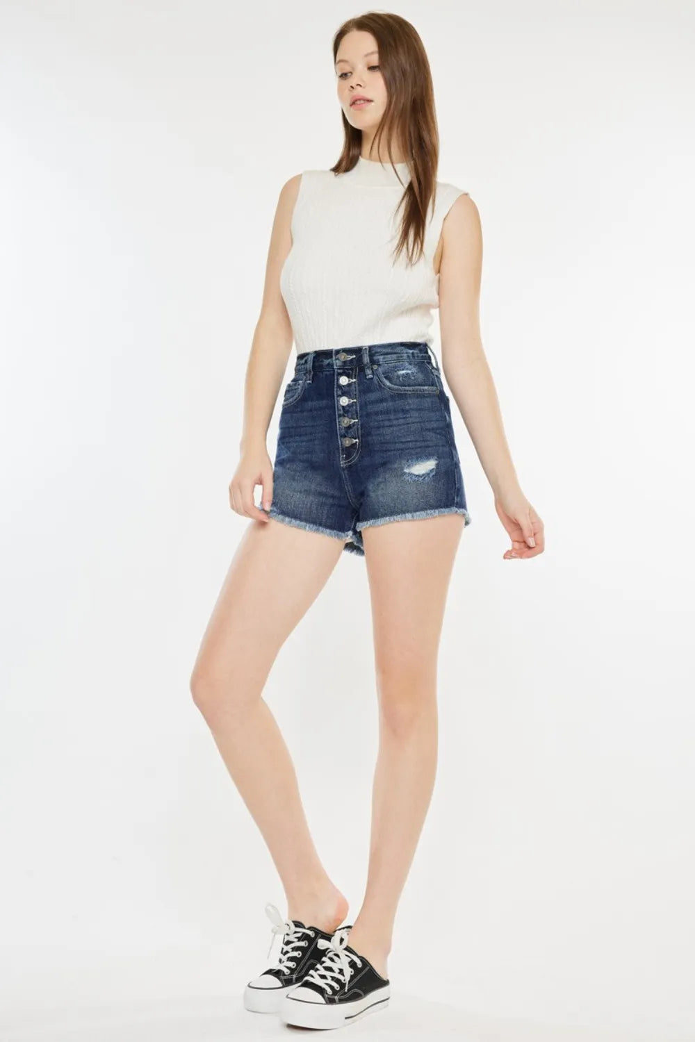 Raw Hem Button Fly Denim Shorts for Women