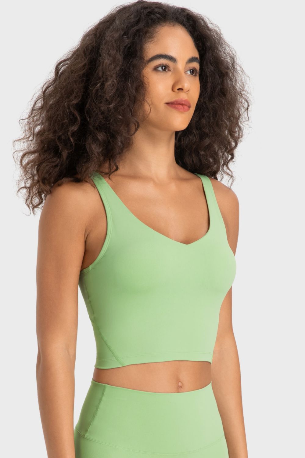 Deep V-Neck Crop Sports Bra in Sage for Women